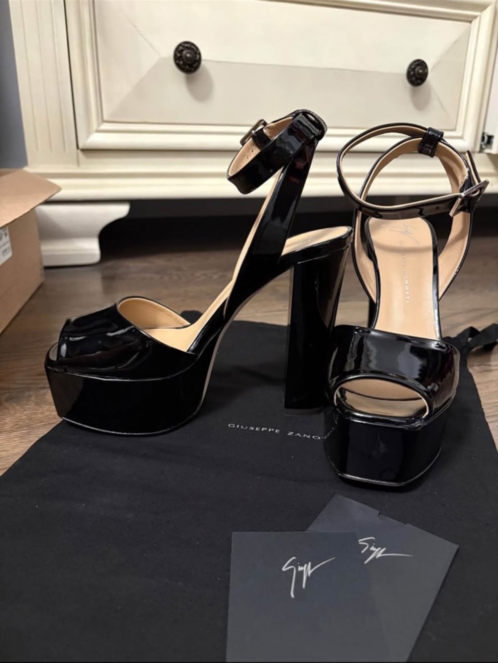 Giuseppe Zanotti Black Patent Platform Ankle-Strap Sandals